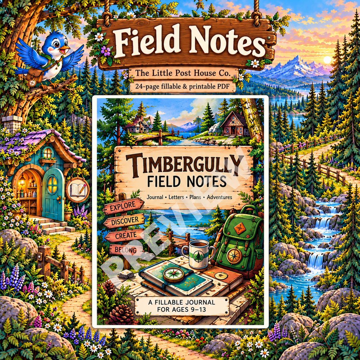 Field Notes — 24-page digital PDF with Timbergully woodland artwork and watermarked cover preview