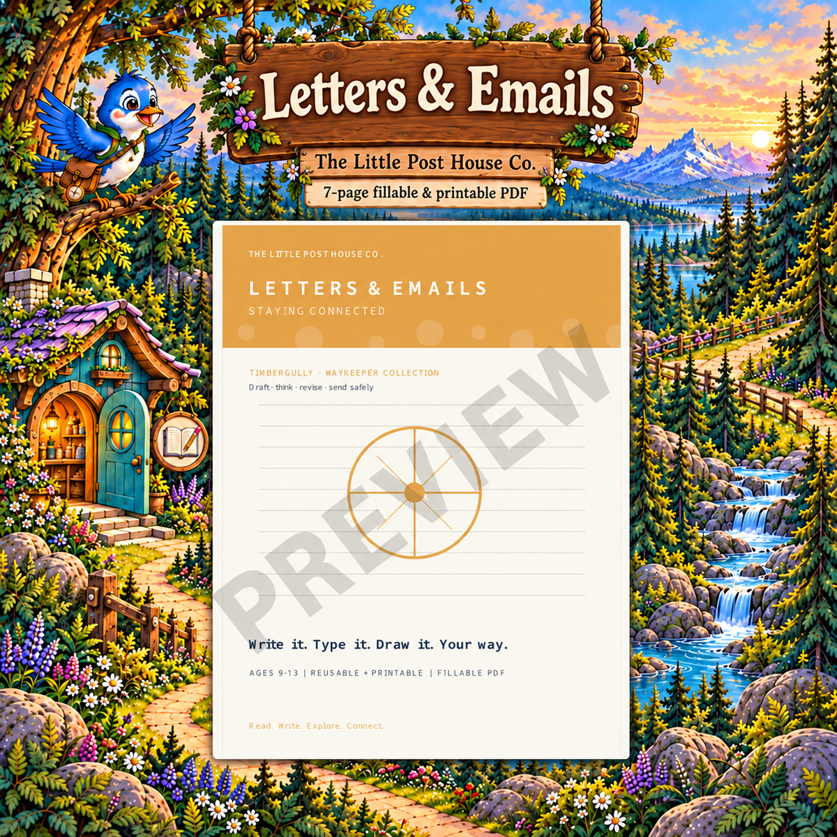 Letters & Emails — 7-page digital PDF with Timbergully woodland artwork and watermarked cover preview
